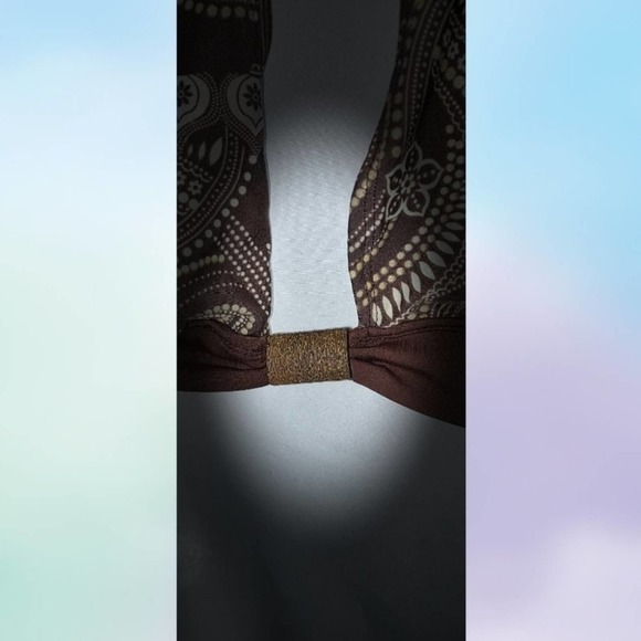 3/$15- Gold Hardware Brown Pattern Bikini Top Size xl - Picture 2 of 4